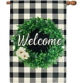thumbnail image 1 of Boxwood Wreath Welcome Spring Flag 28 x 40 Double Sided, Burlap Buffalo Check Plaid Winter House Flags Rustic Farmhouse Spring Winter Yard Garden Decor, Large Welcome Flag, 1 of 6