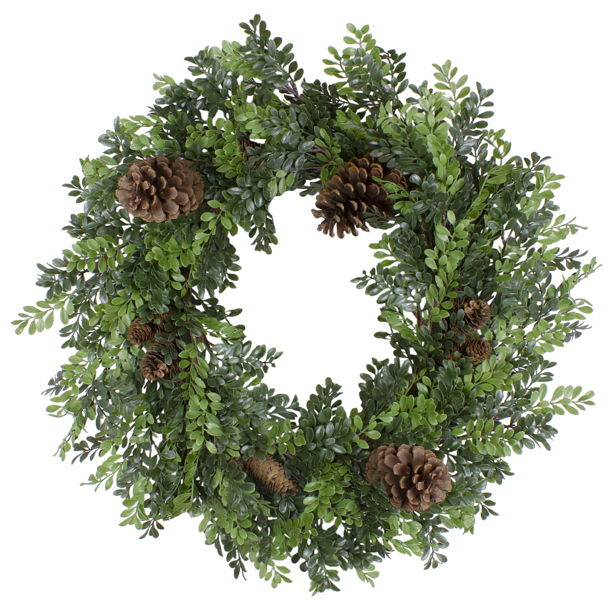 Northlight Boxwood and Pine Cone Artificial Christmas Wreath - 27" - Unlit