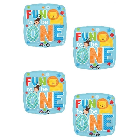 Boy #1 1st Fun to Be One Wild Monkey Lion (4) 18" Birthday Party Mylar Balloons