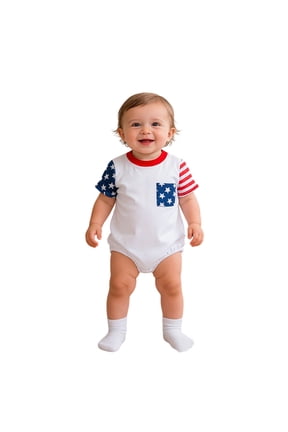 Boy 4th of July Outfit, American Flag Star Striped Short Sleeve Bodysuit, Patriotic Onesie for Independence Day