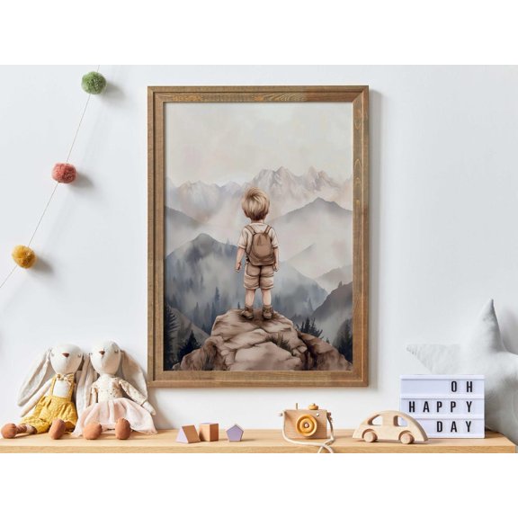 Boy Adventure Nursery Decor Mountain Hiking Wall Art, Unframed Paper Poster 8x10in