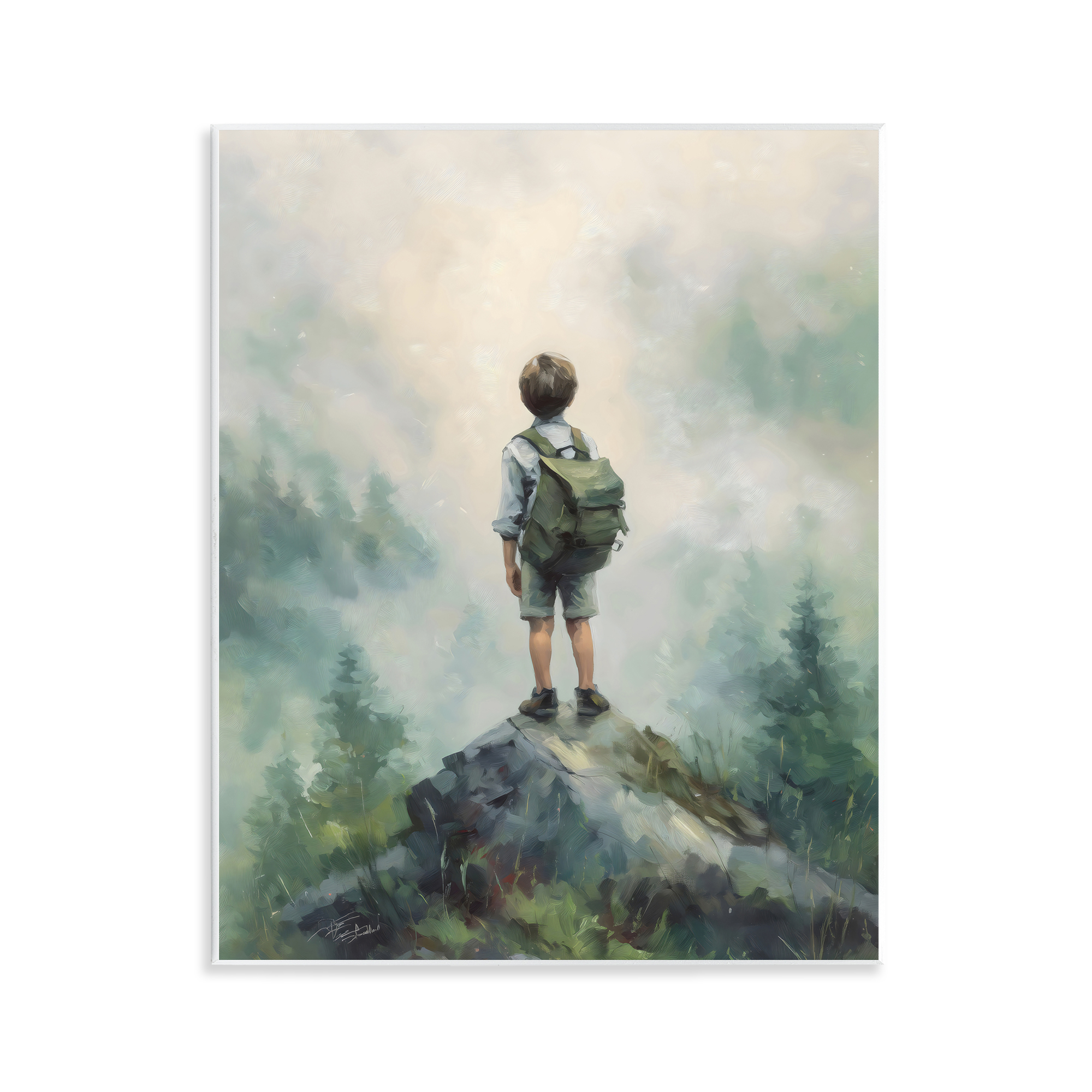 Boy Adventurer Atop Mountain Wall Plaque Art, design by Arlington Prints