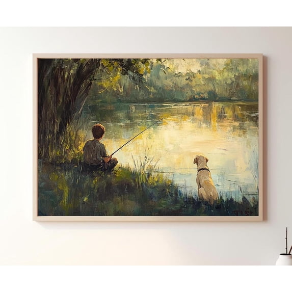 Boy And Dog Wall Art, Vintage Style,