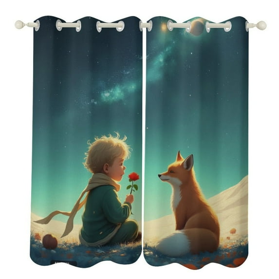 Boy And Fox Under Stars 2 Panels 3D Printing Pattern Curtain for Bedroom Living Room Kitchen Window Decoration Home