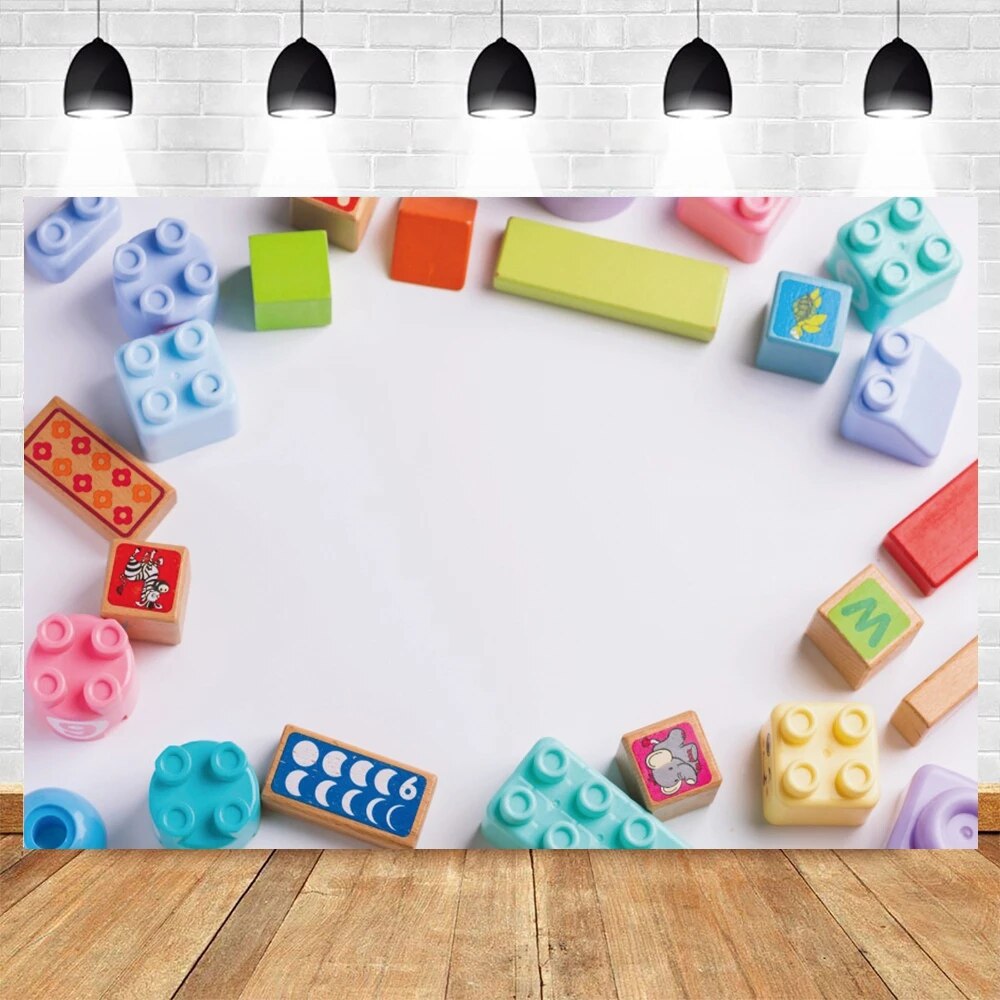 Boy And Girl 1st Birthday Toy Building Blocks Backdrop Baby Shower