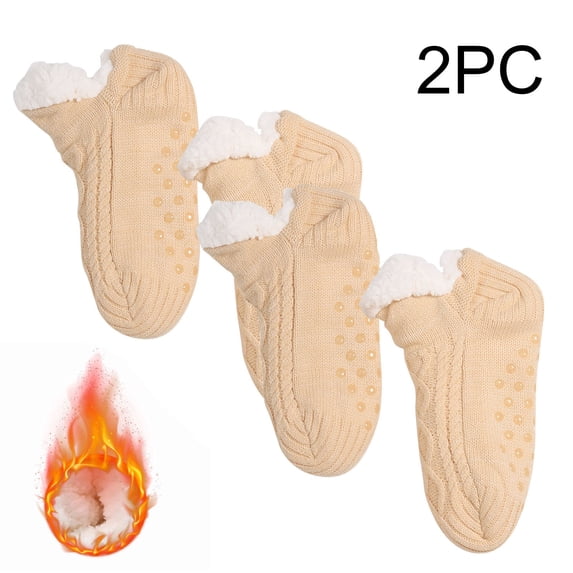 Boy Ankle Socks 2pc Kids Slipper Socks Boys Girls Winter Warm Cozy Fleece Thermal Thick Snow Socks with Grips Non Slip Girls Fuzzy Socks Beige 4Y