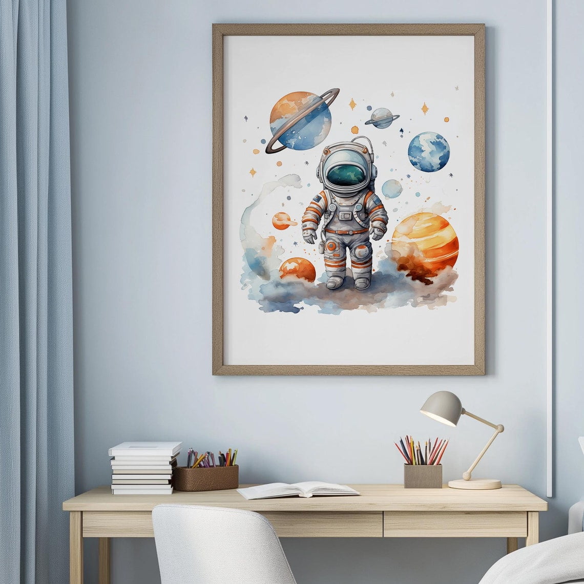 Boy Astronaut Wall Art, Outer Space For Nursery Decor, Planets & Solar ...