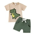 thumbnail image 1 of Boy Athletic Outfit Sets Children's Summer Cartoon Dinosaur Print Short Sleevesd Elastic Shorts Set Casual T Shirt Set Summer Dailywear Set 12-18 Months, 1 of 6