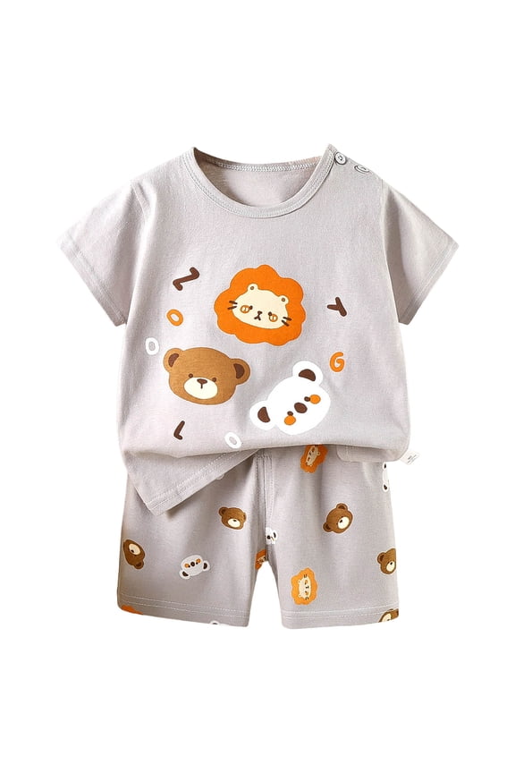 Boy Athletic Outfit Sets Children's Summer Cartoon Dinosaur Print Short Sleevesd Elastic Shorts Two Piece Set Boys' Casual T Shirt Set Gift Dailywear Set 2-3 Years