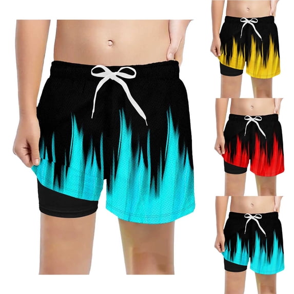 Boy Athletic Shorts Elastic Waist Drawstring Mesh Running Shorts with Compression Liner Baseball Shorts Summer Shorts for Boys 5-6 Years
