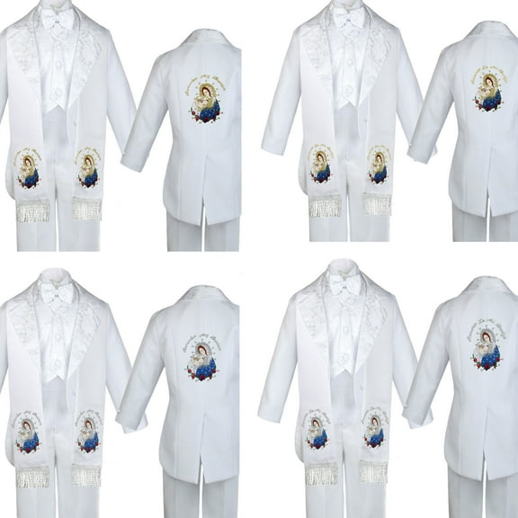 Boy Baby Baptism White Tail Tuxedo Color Embroidery Mary Maria Pope Stole Sm-7