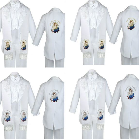 Boy Baby Baptism White Tail Tuxedo Color Embroidery Mary Maria Pope Stole Sm-7