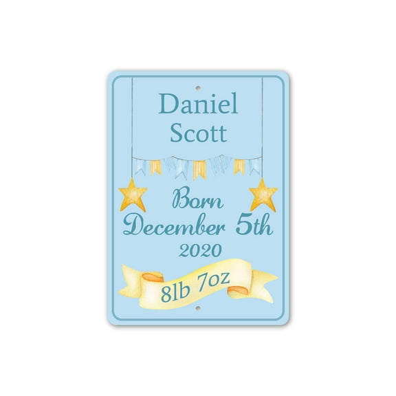 Boy Baby Birth Date Aluminum Metal Decor Sign - 10x14 inches