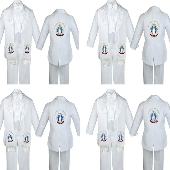 Boy Baby Christening White Tail Tuxedo Color Embroidery Mary Maria Stole Sm-7