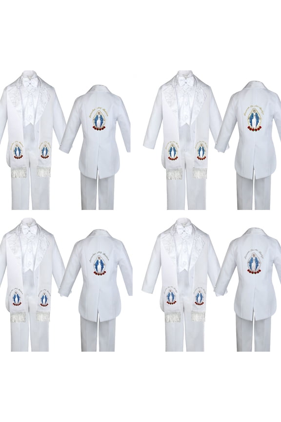 Boy Baby Christening White Tail Tuxedo Color Embroidery Mary Maria Stole Sm-7