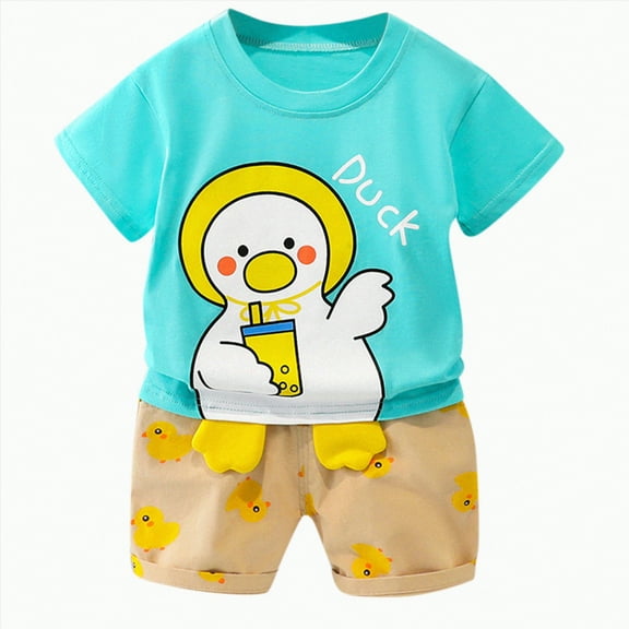 Boy Baby Clothes Boys Outfits Sets Children's Summer Cotton Elastic Printed Short Sleeved Training 0 3 6 12 18 24 Months Kids Clothing Set T-shirt with Waist Shorts Outfit Two Pieces