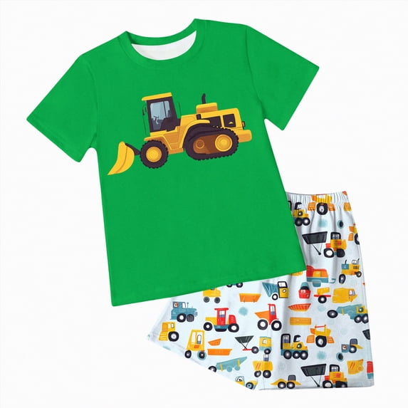 Boy Baby Clothes Boy's Summer Cartoon Printed Short Sleeve Beach 6M 12M 18M 24M 3T 4T T-shirt with Elastic Waist Shorts Outfit Tops 2PCS Set 2-Piece