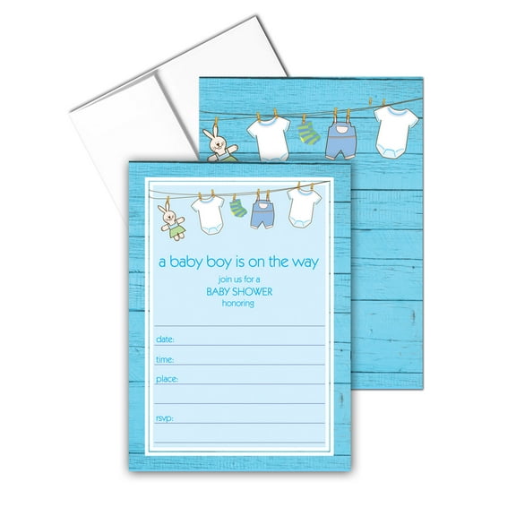 Stonehouse Collection Boy Baby Shower Invitations with Envelopes, 25 Count