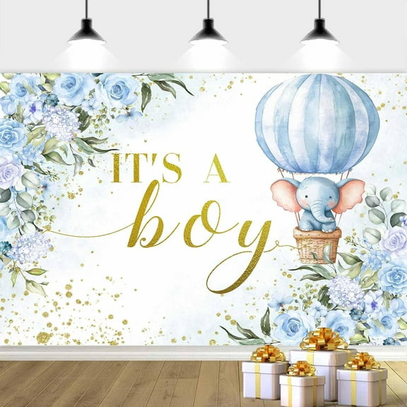 It's a Boy Backdrop for Baby Shower Decorations Blue Flower Little Elephant Boy Baby Shower Decorations Photoshoot Backdrop Banner Props for Gender Reveal Celebration Background