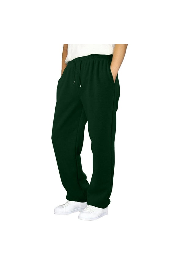 Boy Baggy Sweatpants Straight Leg Open Bottom Casual Pants Elastic Waist Athletic Joggers Sweat Pants with Back Pockets (Dark Green,15-16 Years)
