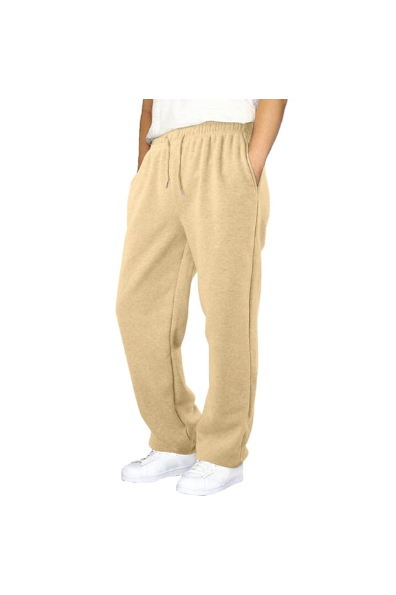 Unisex Sweatpants Athletic Pants Clothes Boys Girls Joggers with Pocket Adjustable Drawstring Elasticity Waist Open Bottom (Khaki, 7-8 Years)