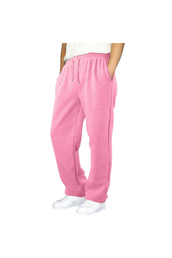 Boy Baggy Sweatpants Straight Leg Open Bottom Casual Pants Elastic Waist Athletic Joggers Sweat Pants with Back Pockets (Pink,5-6 Years)