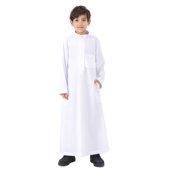 Boy Blouses Casual Arabic Thobe Ethnic Kaftan Crew Robe Embroidered Arab Robe Casual Tops