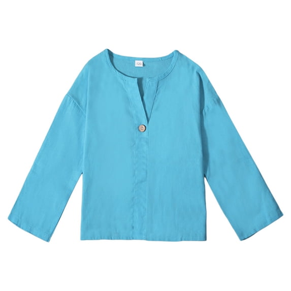 Boy Blouses Casual Linen Short Sleeve Breathable Plain Spring Autumn Seasons Tops Trendy
