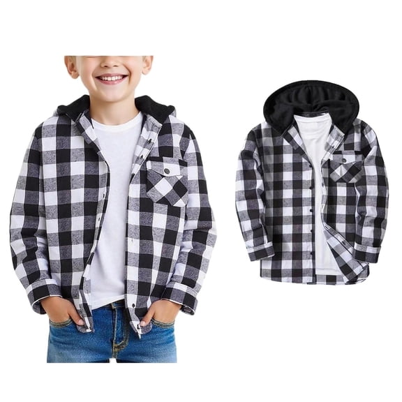 Boy Button down Shirt Plaid Hooded Long Sleeve Shirt Lightweight Boys Fall Jacket Shirts for Boys Size 5-6 Years