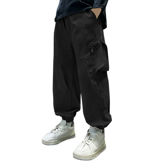 Boy Cargo Pants 16-18 Baggy Pants for Boys Boys Cargo Joggers Pants Elastic Waist Casual Jogging Trousers Bottom for Kids,Z2-Black,130(9-10 Years)