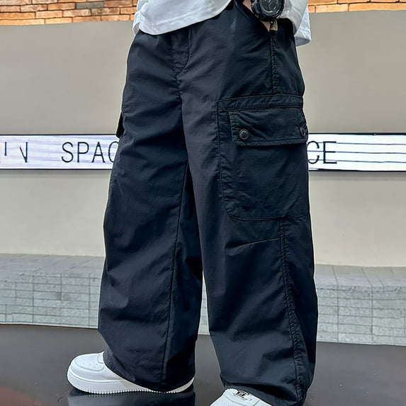 Boy Cargo Pants 16-18 Baggy Pants for Boys Boys Cargo Joggers Pants Elastic Waist Casual Jogging Trousers Bottom for Kids,Z5-Black,170(14-15 Years)