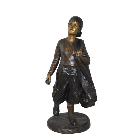 Nifao Boy Carrying A Golf Bag Bronze Statue  Home Office Decor Sculpture, 15"L x 15"W x 38"H