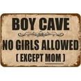 thumbnail image 1 of Boy Cave No Girls Allowed Except Mom Tin Retro Look Decoration Poster Sign for Home Kitchen Bathroom Bedroom Garden Garage Inspirational Quotes Wall Decor 8 x 12 Inch, 1 of 5