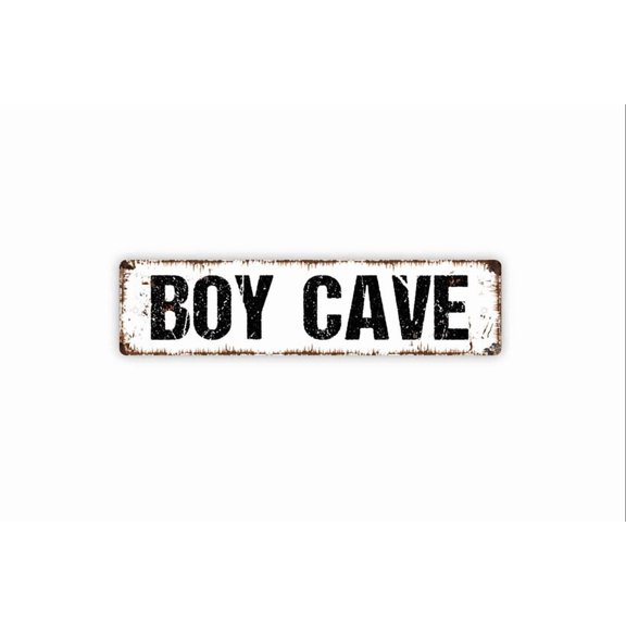 Boy Cave Sign - Rustic Metal Street Sign or Door Name Plate Plaque - Size: 16 x 4 Inches