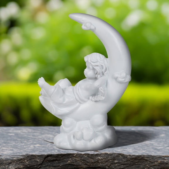Northlight Boy Cherub Resting on Crescent Moon Statue - 7.25"