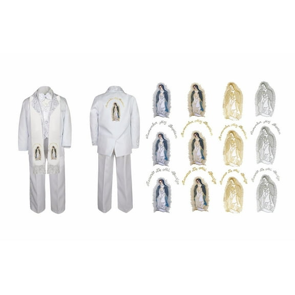 Boy Christening Baptism White Suit Guadalupe Maria Virgin Mary Stole Back Sm-7