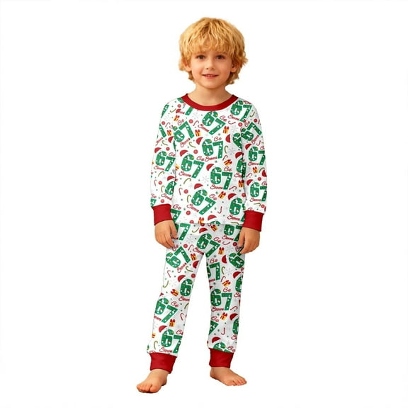 Boy Christmas Pajamas Boys Christmas 6 7 Pajama Set Long Sleeve Round Neck Top and Pants Soft Digital Print Sleepwear Boys Pjs White 4 Years-5 Years