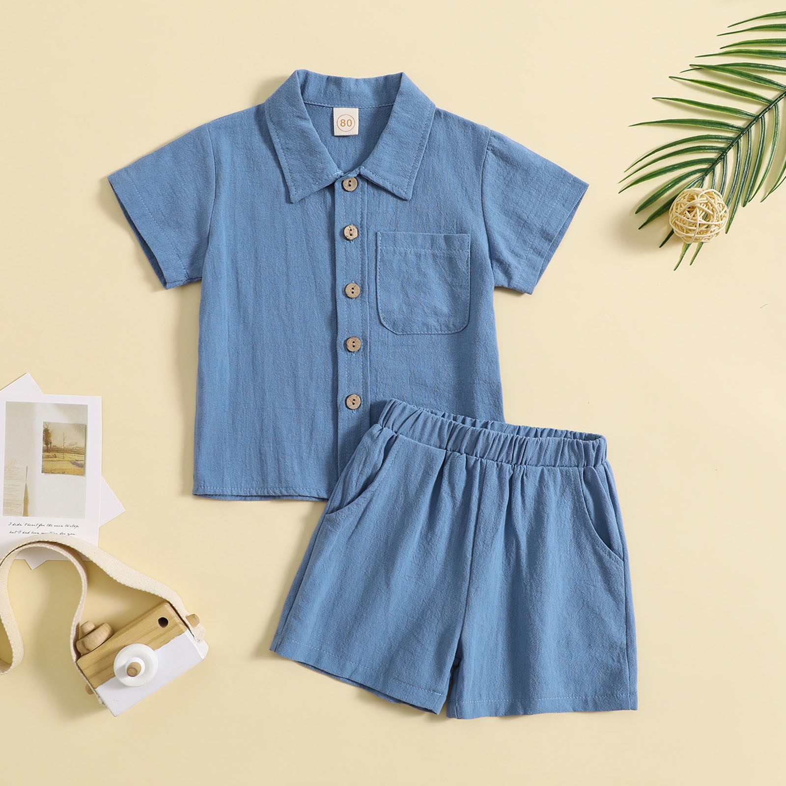 Boy Clothes Blue Short Sleeve Button Down Shirt and Shorts Baby Boy ...
