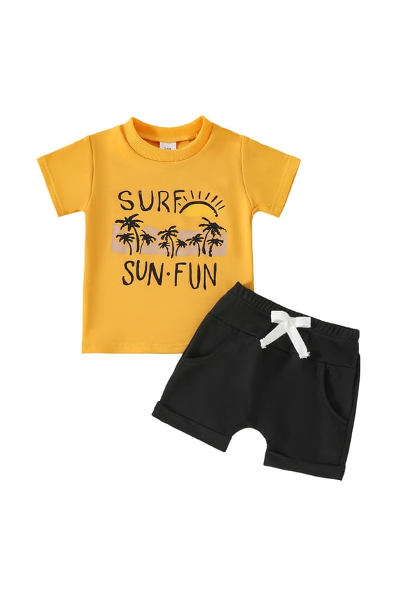 Baby Clothes Boy Toddler Shirts Toddler Boy Clothes Kids Summer Outfits Shirt Short Sets Yellow 18-24 Months