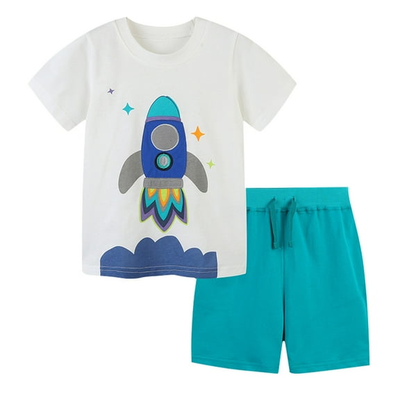 BJUTIR Boy Clothes Outfit Set 2023 Cute White Top And Green Shorts Kids Name Brand Teen Boys Two Piece Sets Clothing