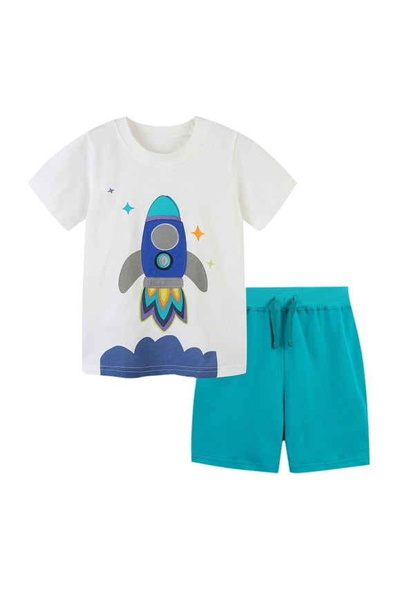 Boy Clothes Outfit Set 2023 Cute White Top And Green Shorts Kids Name Brand Teen Boys Two Piece Sets Clothing