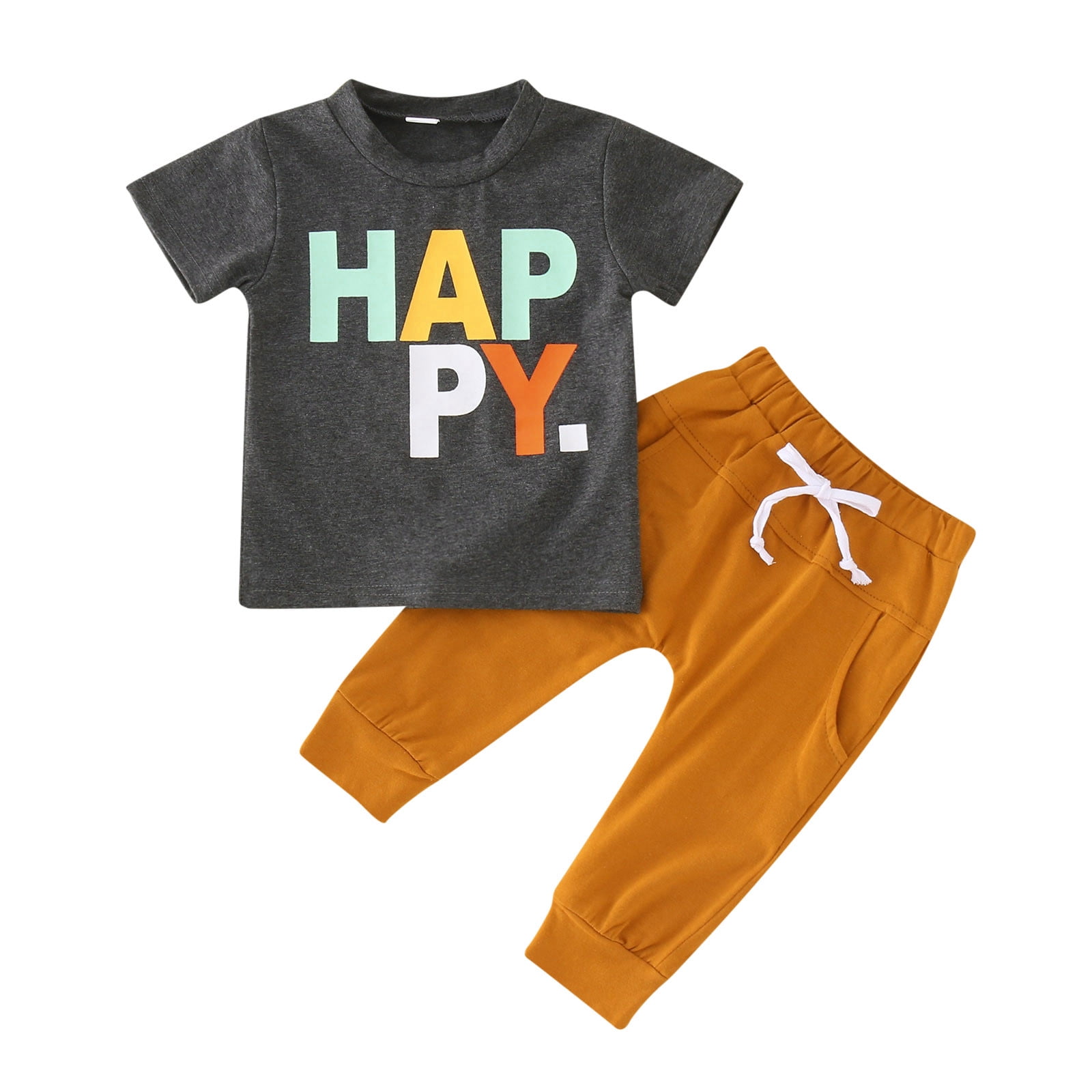 YDOJG Boy Clothes Outfit Summer Short Sleeve Letter Prints Tops Pants 2Pcs Outfits Clothes Set For Children Clothes For 12-18 Months