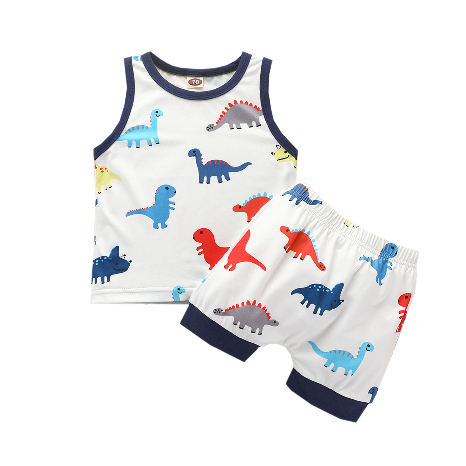 Boy Clothes Pack 4 Piece Set Boys Sleeveless Cartoon Dinosaur Prints Vest Tops And Shorts Child