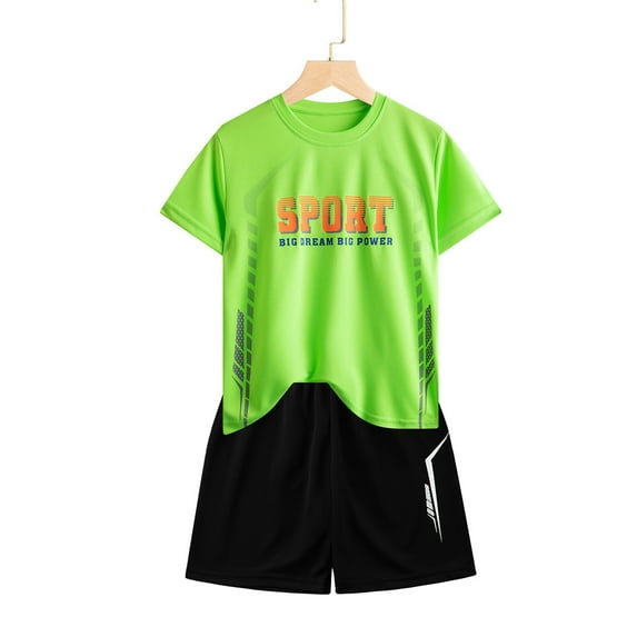 Boy Clothes Summer Short Sleeve Sport Shirt and Mesh Soccer Shorts 2 Piece Football for Toddlers 3-4 Years