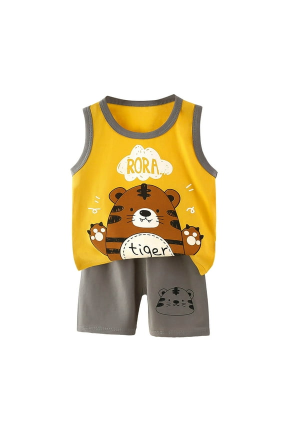 Boy Clothes Toddler Baby Boys Summer Outfits Sleeveless Cartoon Print T-Shirt Shorts Set 3 Months-6T