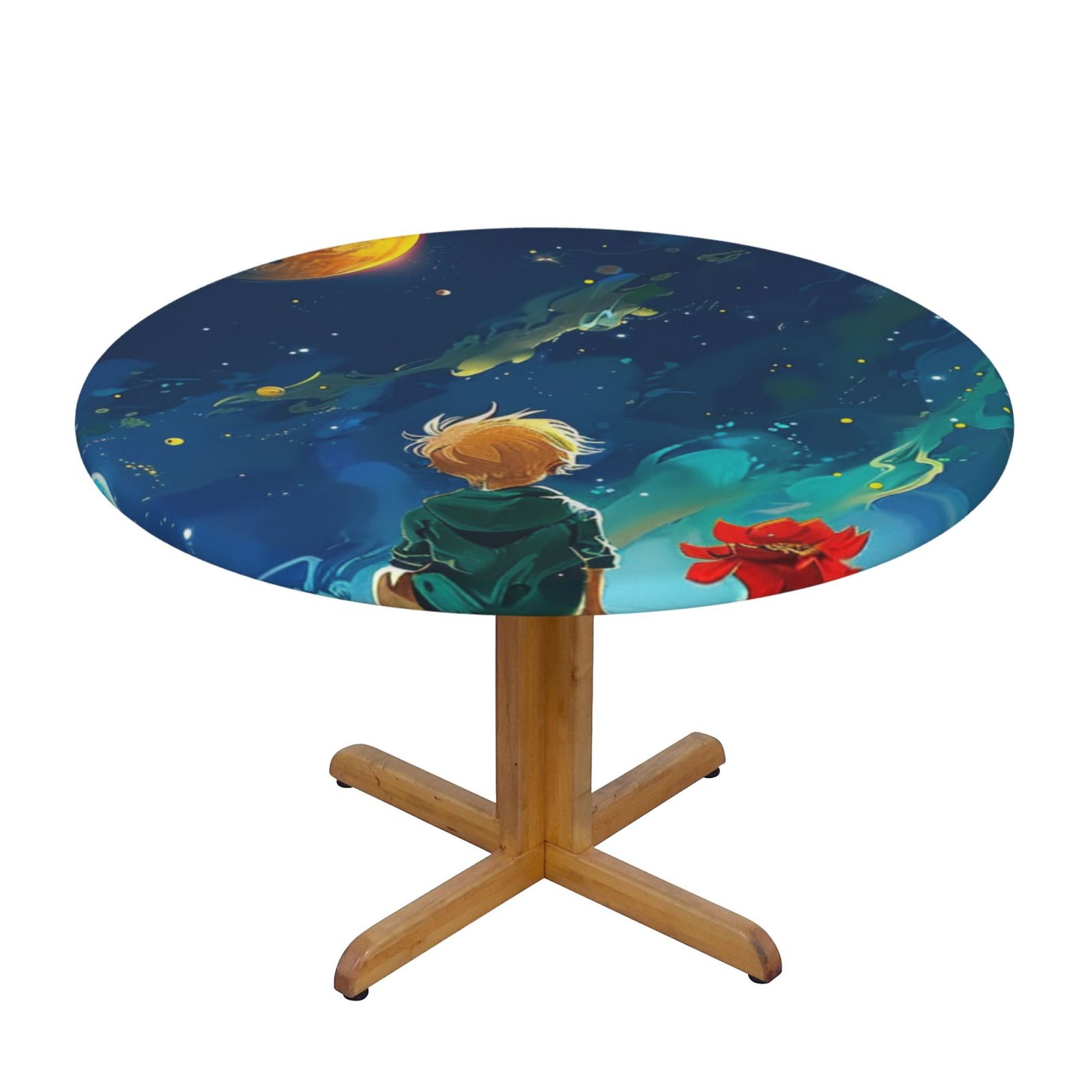 Boy Contemplating the on a Small Round Tablecloth Fitted