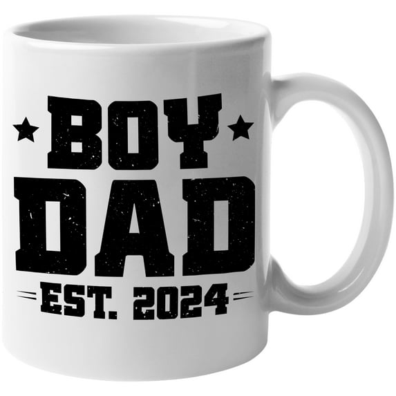 Boy Dad Est. 2024, Dad-To-Be, New Father, Gender Reveal Party, White 11oz Ceramic Mug