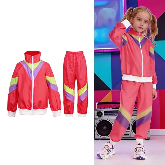 Boy Dance Disco Dance Long Sleeve Zipper Jacket and Sweatpants Outfit Set Hop Dance Outfits for Girls Performance Dancewear 6-7 Years