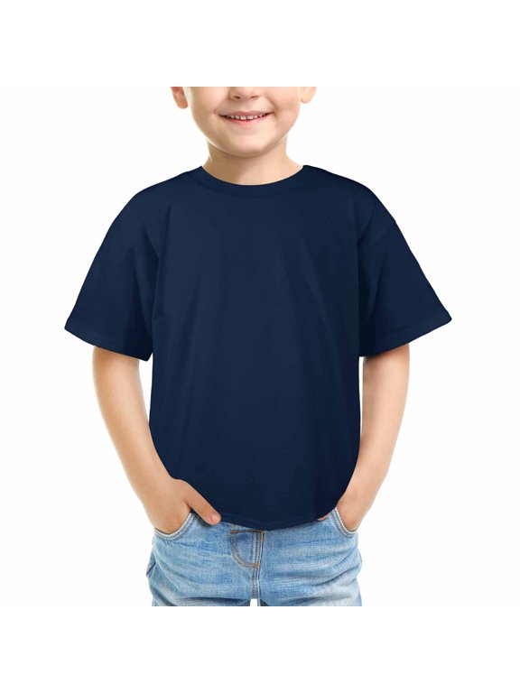 Boy Dark Blue Short Sleeve T Shirts Kids Summer Tops Crewneck Tees 5-14 Years, T-Shirt for Kids Youth, 180gsm, 100% Cotton