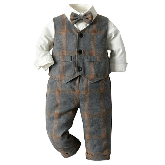 Boy Dress Clothes 0-3 Months Baby Boy Clothes Set Infant Tuxedo Long Sleeve Gentleman Suit Outfits Beret Hat Suspender Pants Bowtie 0-18M